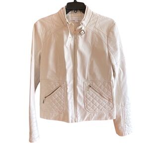 New York &Company vegan leather motto jacket zipper front color cream lik…